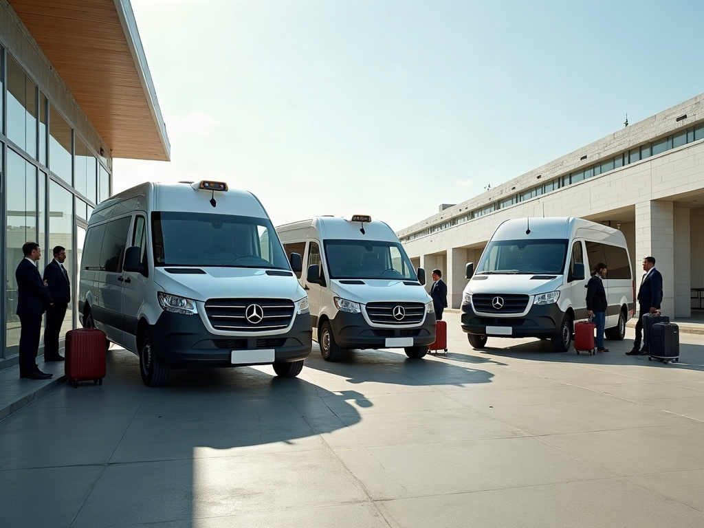 Transfer vehicles waiting for passengers outside the terminal at Ben Gurion Airport